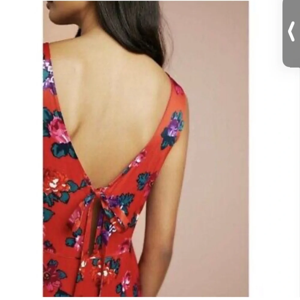 Anthropologie Floreat Red Rose Floral Wide Leg V-neck jumpsuit - Picture 3 of 7